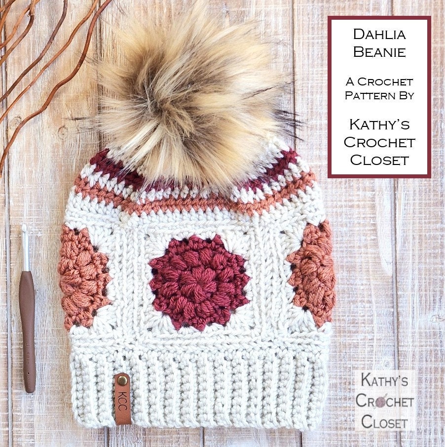 Dahlia Beanie - DIY Crochet Flower Granny Square Slouchy Hat