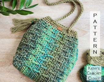 Chroma Shoulder Bag - Crochet Striped Drawstring Purse PATTERN (PDF Download)