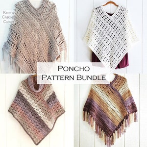 Crochet Poncho Patterns - Poncho Pattern Bundle  - Cozy Cowl Poncho - Easy Weekend Poncho - Boho Poncho Pattern - Poncho with Fringe