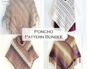 Crochet Poncho Patterns - Poncho Pattern Bundle  - Cozy Cowl Poncho - Easy Weekend Poncho - Boho Poncho Pattern - Poncho with Fringe