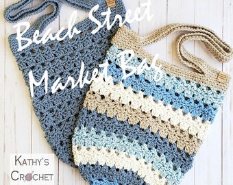Beach Street Market Bag Crochet Cotton Tote Purse PATTERN (PDF