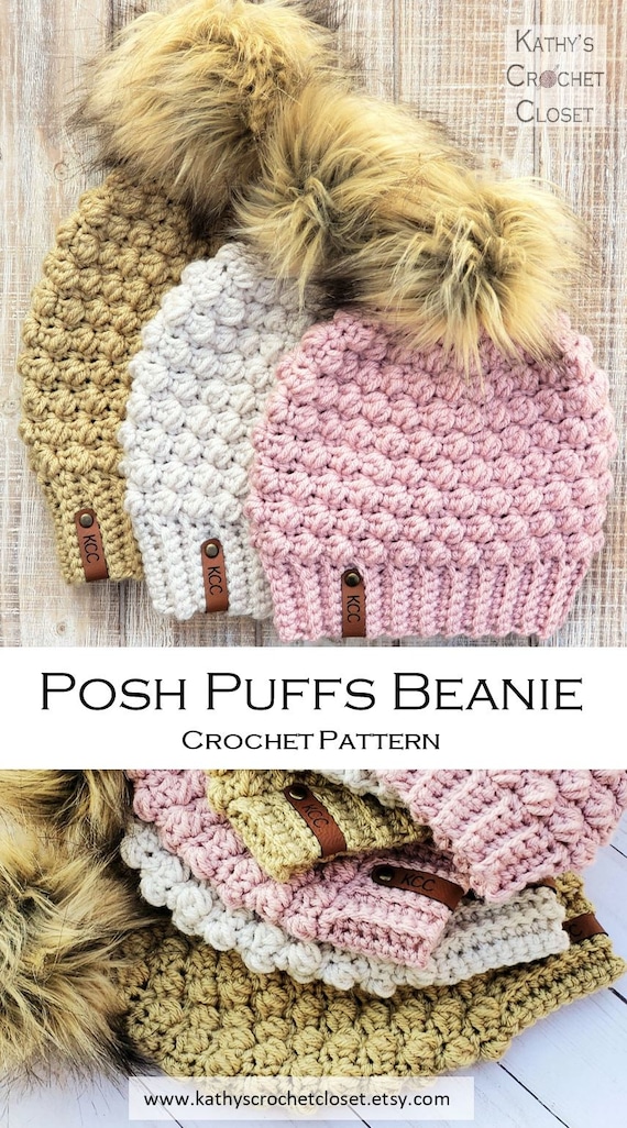 Crochet Beanie PATTERN - Posh Puffs Beanie - Crochet Hat