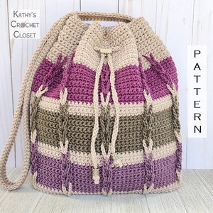 Crochet Bag PATTERN - Chain Stripes Shoulder Bag - Drawstring Bag Pattern - Striped Bag Pattern - Chain Link Crochet Bag - Drawstring Purse