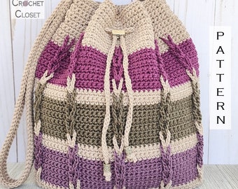 Chain Stripes Shoulder Bag - DIY Crochet Striped Drawstring Purse PATTERN (PDF Download)
