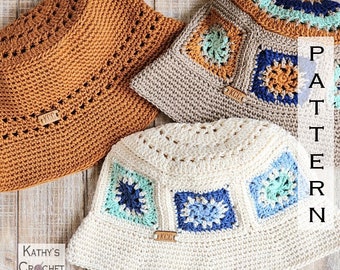 MOTIF de chapeau de bob au crochet - Bob Bob Carré - Patron de chapeau d'été - Patron de chapeau de bob DIY - Patron de chapeau de bob carré grand-mère - Patron de chapeau de soleil