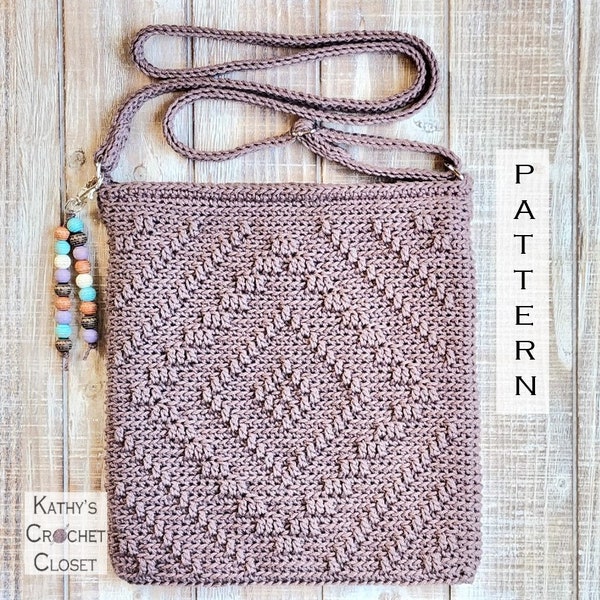 PATRÓN de bolso de ganchillo - Bolso bandolera Diamond Peaks - Patrón de bolso de ganchillo Boho - Bolso de ganchillo DIY - Patrón de bolso bandolera - Bolso de ganchillo superpuesto