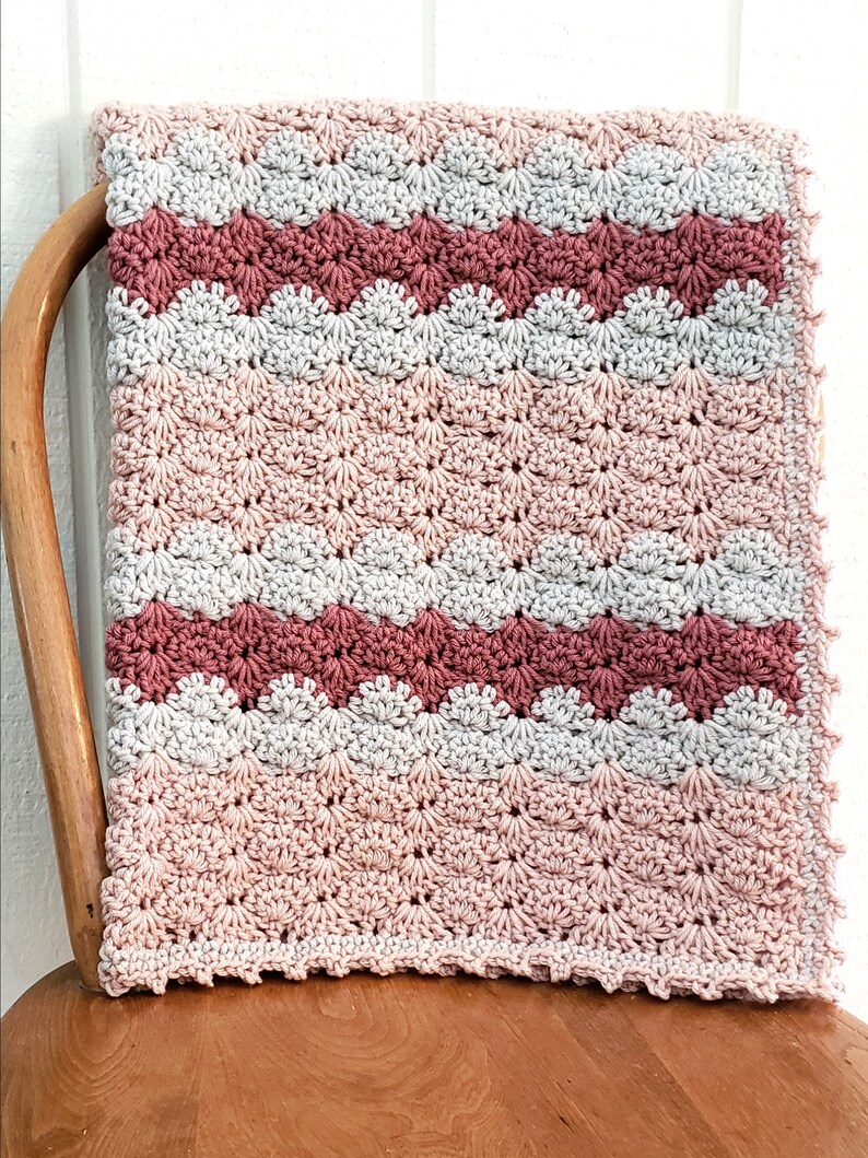 Crochet Baby Blanket PATTERN Madilyn Baby Blanket and Hat Baby Afghan Pattern Girl Baby Blanket Pink Gray Baby Blanket Baby Gift image 5
