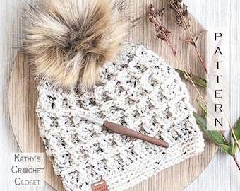 Market Waffle Hats - Crochet Beanie PATTERN in 7 Sizes (PDF Download)