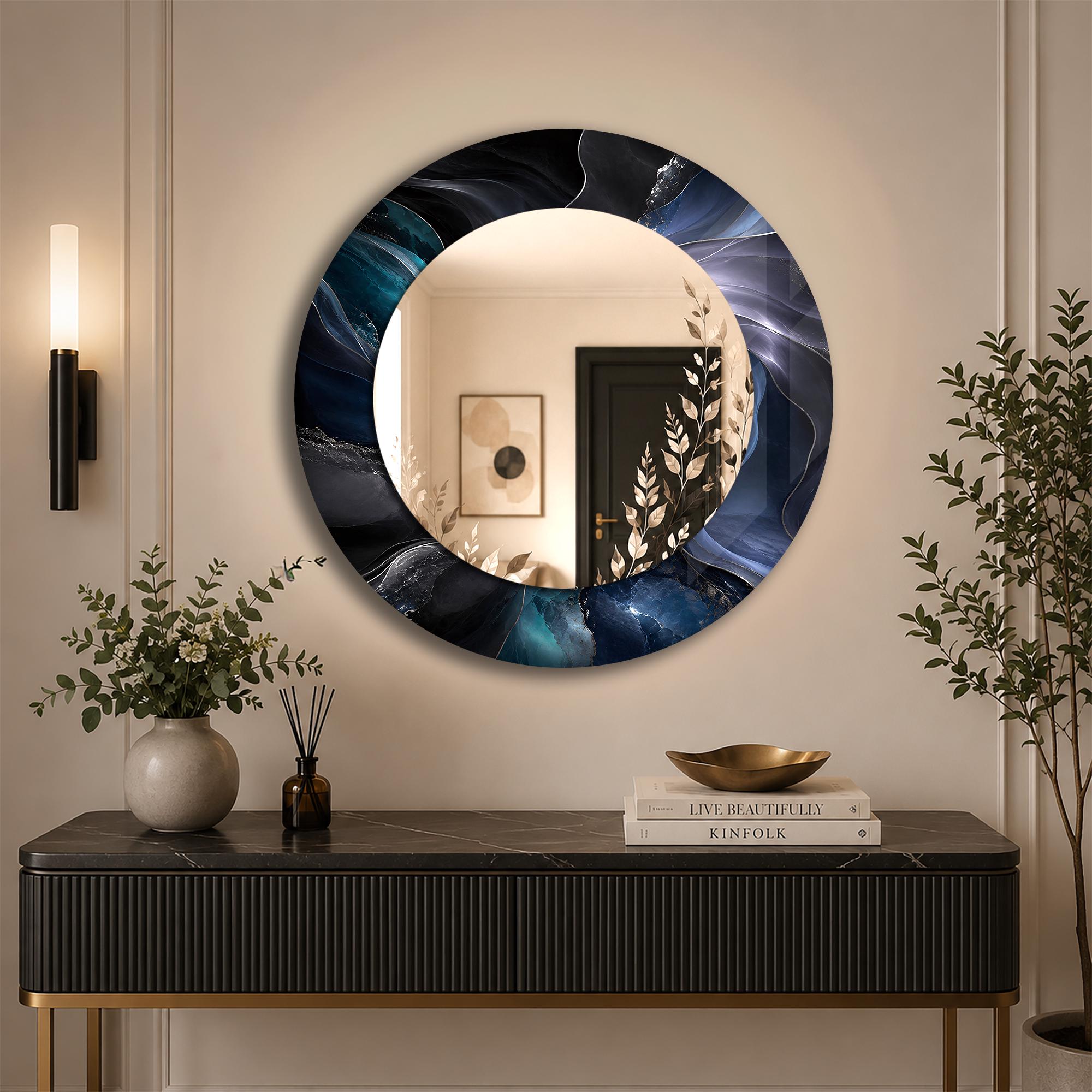 ヴィンテージ アンティークミラー　ブルー Vintage Blue Glass Mirror - Etsy