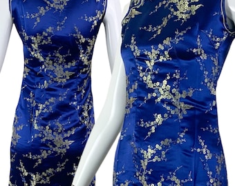1970s Blue Cheongsam dress / XSmall-Small
