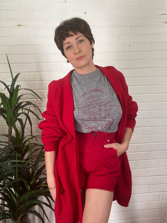 90s Red Chunky Oversized BF Cardigan / Red Ribbed