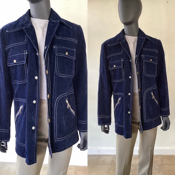 70s Vtg JC Penney Blue Velvet Jacket / Size Medium