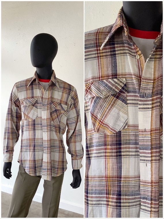 60s 70s Levi’s Plaid Button Down Shirt / mens