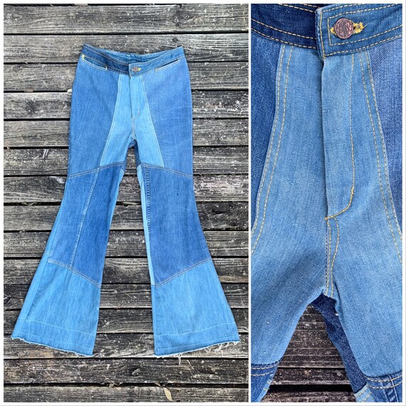 Vtg 60s Bell Bottom Patchwork Jeans / Blue Jean De