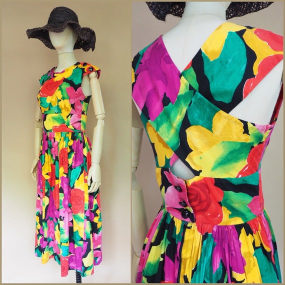 Vtg 80s Bold Floral Miami Resort Dress / Vintage 1
