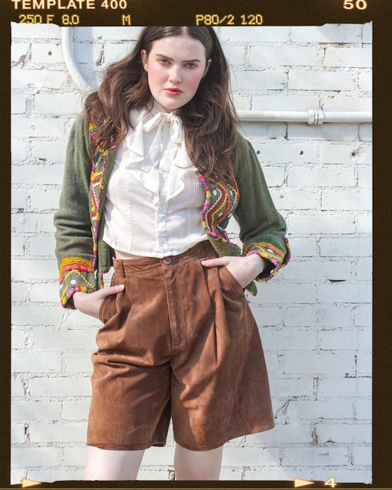 Vintage Brown Suede High Waisted Pleated Shorts /