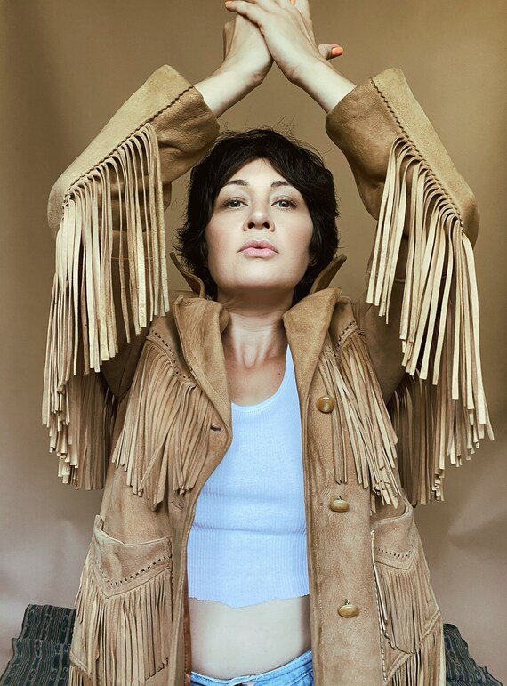 60s AMAZING tan fringe soft suede jacket / Western