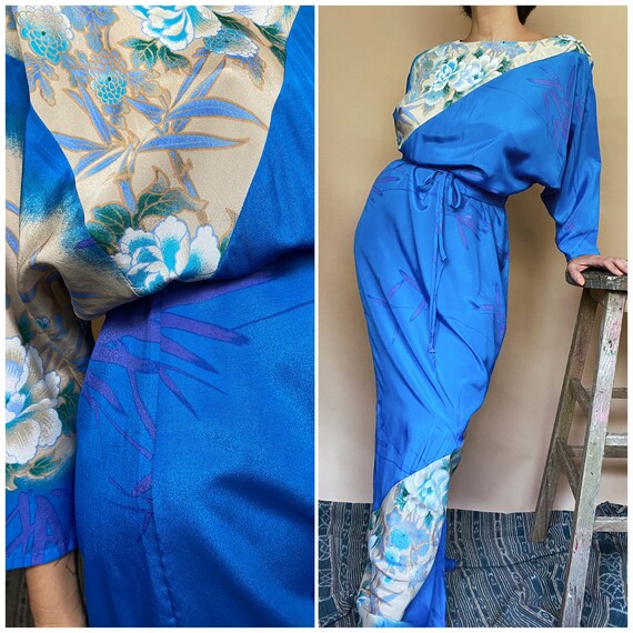 Vtg 60s Asian Floral Kimono Dress / Slouchy Hawaii