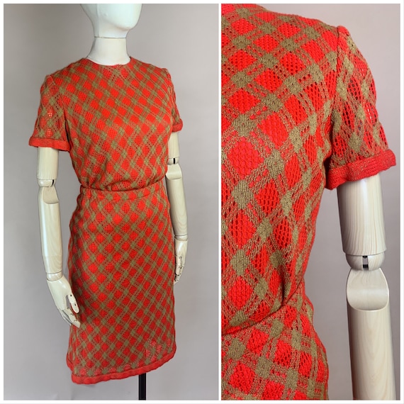 Vtg 50s Anne Fogarty Red and Gold Knit 2 Piece Ski