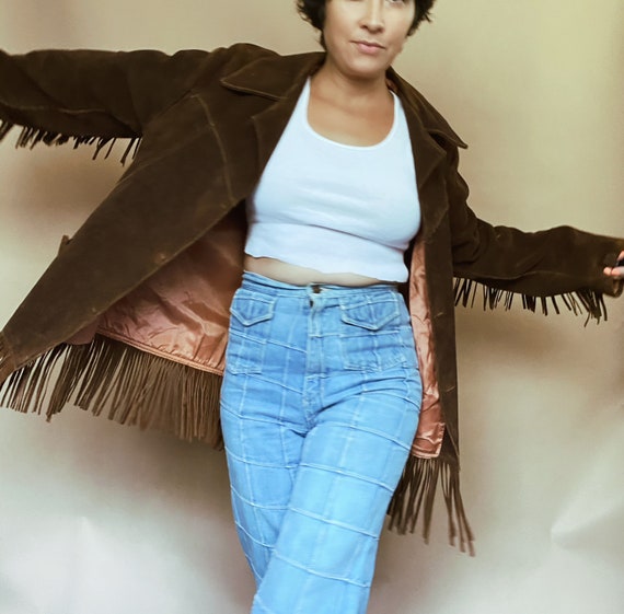 Vtg 60s 70s Brown Suede Gypsy Fringe Jacket / West