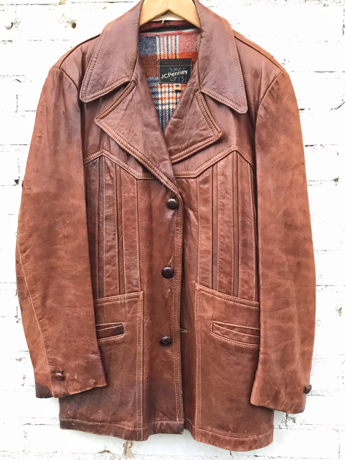 1970s JC Penney Brown Leather Blanket Lined Jacket / Vintage Etsy