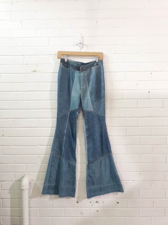 1960s Bell Bottom Patchwork Jean / Vintage High Wa