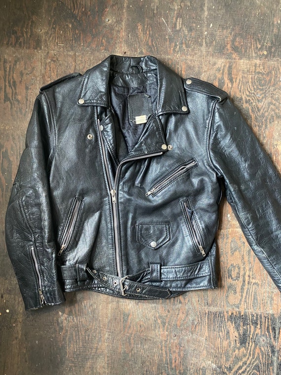 Vtg 80s Black Leather Biker Jacket / Motorcycle Ja