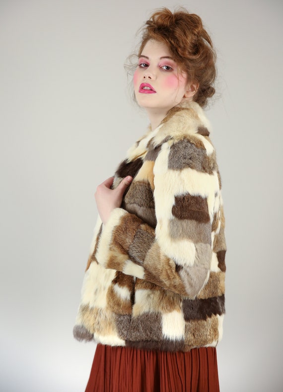 Vtg 70s Calico Patchwork Ivory/Brown Patchwork Rab
