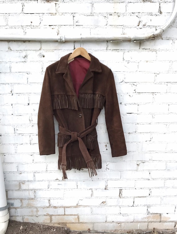 70’s Dark Brown Suede Fringe Western Jacket / Boho