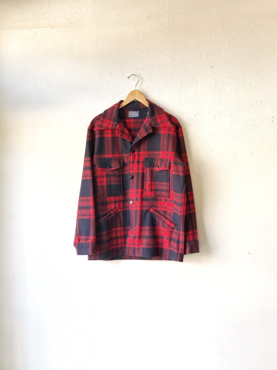 1970’s Pendleton Red and Navy flannel wool Coat -