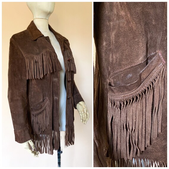 Vtg 60s Brown Suede Fringe Southwestern Jacket / L