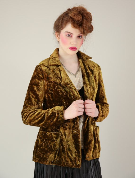Vtg 70s Avocado Crushed Velvet Blazer / Jimi Hendr