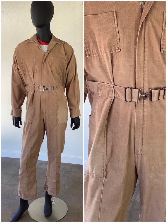 1970s Brown Corduroy Belted Coveralls / Long Sleev