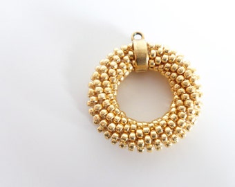 Gold Necklace // Circle Necklace // Long Pendant Necklace // Crochet Rope Necklace // Beaded Necklace // Gift idea