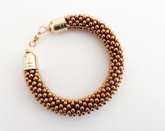 Bronze Beaded Bracelet Rope Crochet Bracelet // Christmas Gift Idea // Golden Bracelet // Beaded Rope Bracelet // Gift fo her