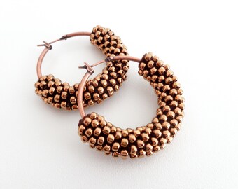 Brown Hoop Earrings, Bronze Earrings, Beaded Earrings, Christmas Gift Idea For Her