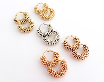 Gold Little Hoop Earrings, Christmas Gift Idea For Her, Silver Earrings, Rose Gold Earrings, Golden Beaded Earrings, Silver&Gold Accessories
