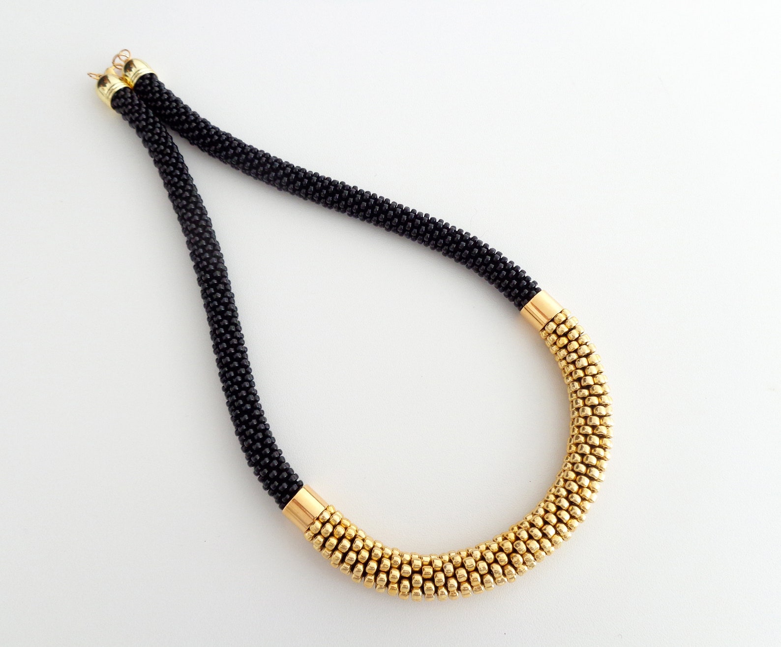 Black and Gold Beaded Rope Necklace, Mother's Day Gift Idea, Bead ...