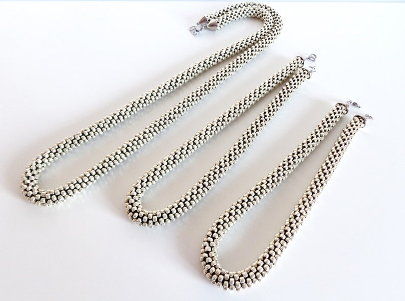 Aluminum Necklace Beaded Rope Necklace // Silver Necklace // Beaded Necklace // Valentine's Day Gift idea image 10