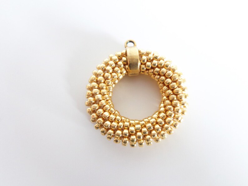 Gold Necklace // Circle Necklace // Long Pendant Necklace // Crochet Rope Necklace // Beaded Necklace // Gift idea image 1