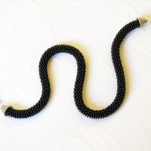 Black Necklace/Beaded Rope Choker/ Fiber Short necklace/Crocheted Necklace