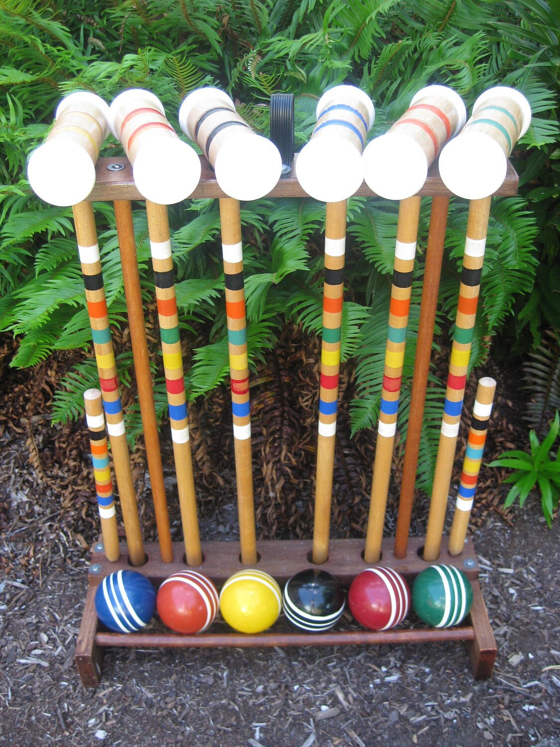 Vintage Wood Croquet Set With Stand Etsy