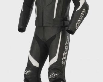 Zwart leren Alpinestars-pak met CE-bescherming | Race motorpak | Cadeau voor hem