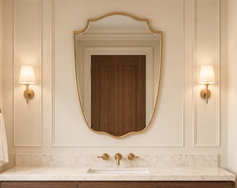 Italian Style Gold Vanity Mirror, Scalloped Decorative Wall Mirror, Custom Bathroom Mirror