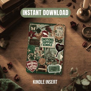 Wkładka do Kindle'a w kolorze Dark Academia Green | Wkładka Romantasy | Pobieranie cyfrowe | Pasuje do 13 rozmiarów czytników Kindle | Prezent dla miłośnika książek