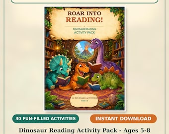 Dinosaur Reading Activity Book for Kids Ages 5-8, 30 Printable Homeschool Literacy Activities