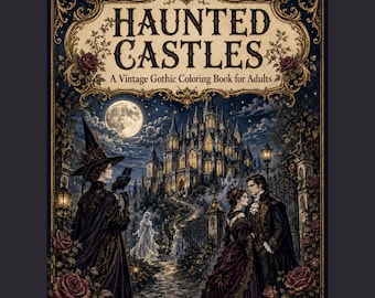 Haunted Castles Adult Coloring Book, Printable Intricate Gothic Designs