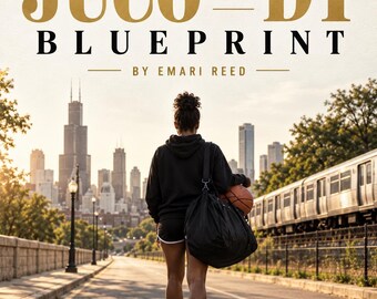May include: A book cover titled The Juco to D1 Blueprint by Emari Reed. It features a person walking away on a road toward a city skyline, carrying a black duffel bag and a basketball. Text reads: A true story. A real route. A blueprint for what's next.
