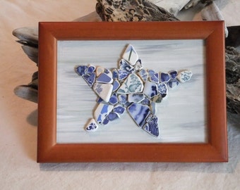 Pottery sea beach shard mosaic - Starfish - vintage pottery.  Was 59.00