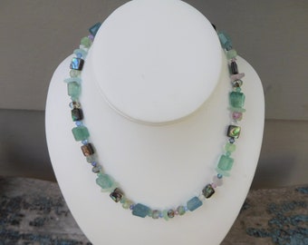 Genuine sea glass necklace.  The sea glass is not altered. With Fluorite.